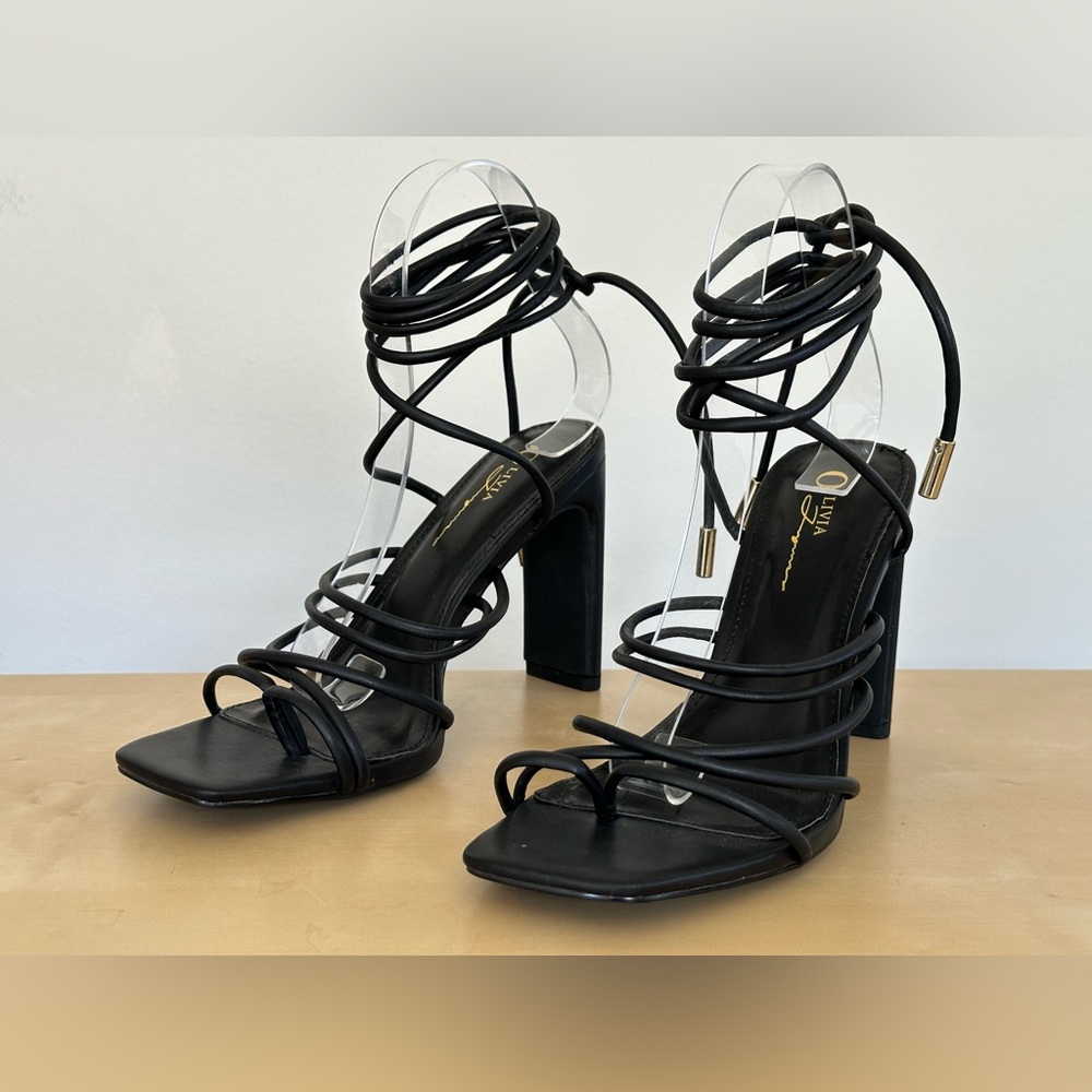 Olivia Ferguson Black Open-Toe Gladiator Sandal Heels Women's Size 8